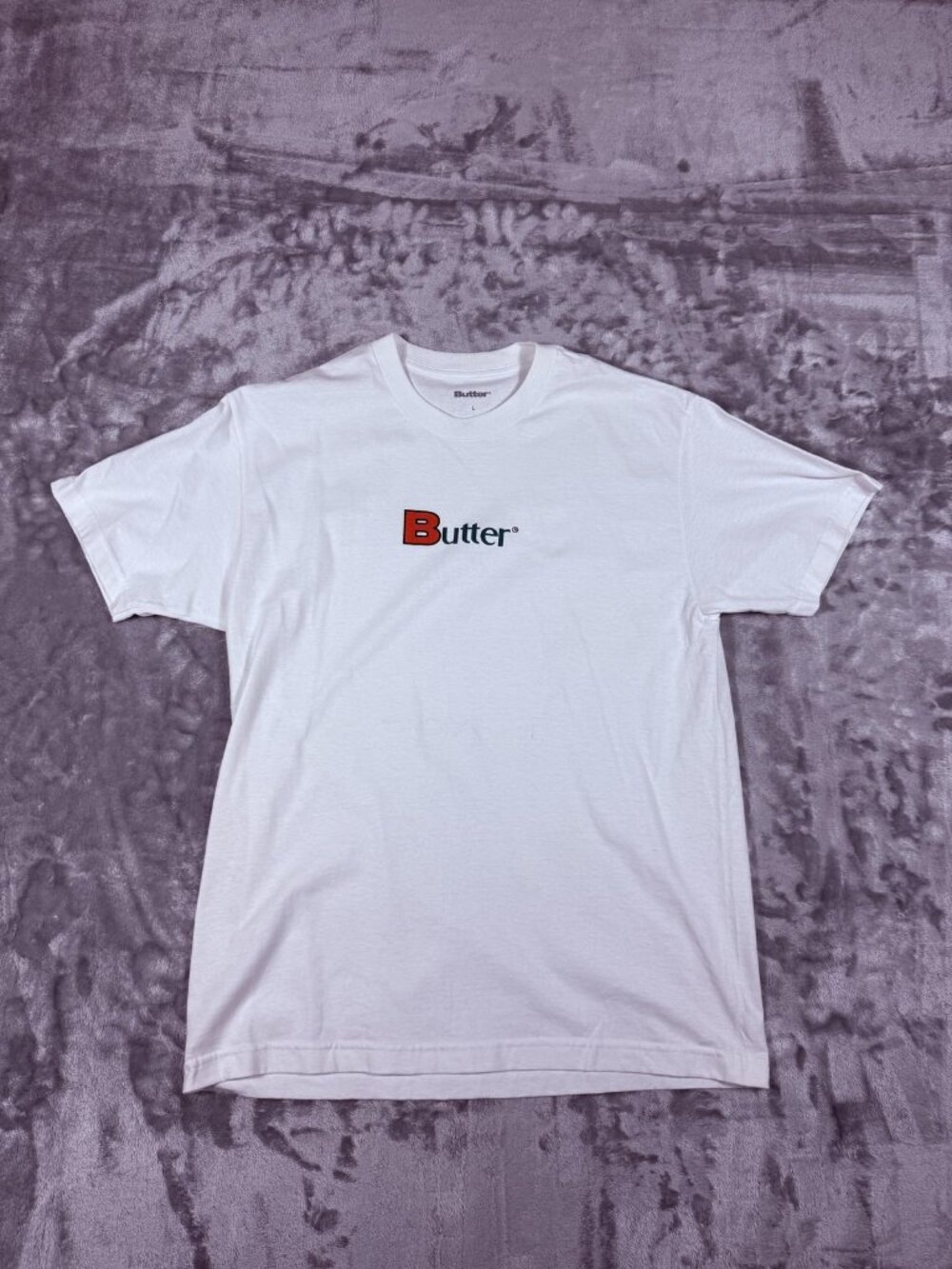 Pre-Owned Butter Goods Men Large White Logo Graphic Tee Streetwear Skateboarding